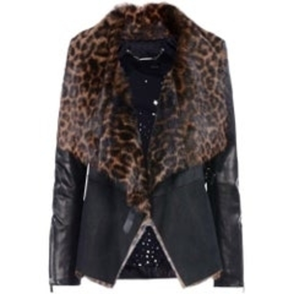 Barbara Bui 42 sz8-10 Black Leather Jacket w/ Leopard Shearling Fur - Picture 3 of 16